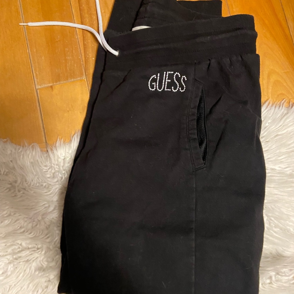 GUESS Black Rhinestone Logo Joggers